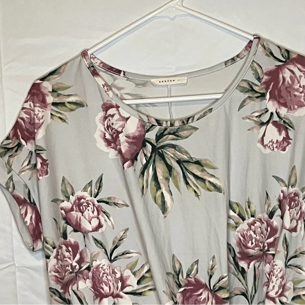 REBORN J Grayish Floral Side Tie Shirt Soft Sleeve Feminine Modest Size Medium - Picture 3 of 12